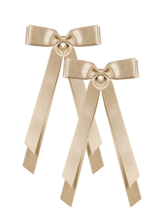 ميروكش قطعتان من مشابك الشعر المعدنية الذهبية المزينة بشرابة وشريط طويل للنساء والفتيات، 5.5 بوصة، مشابك شعر على شكل فيونكة كبيرة، دبابيس شعر على شكل فيونكة، حامل ذيل حصان، إكسسوارات تزيين، هدية رأس السنة الميلادية - Image 1